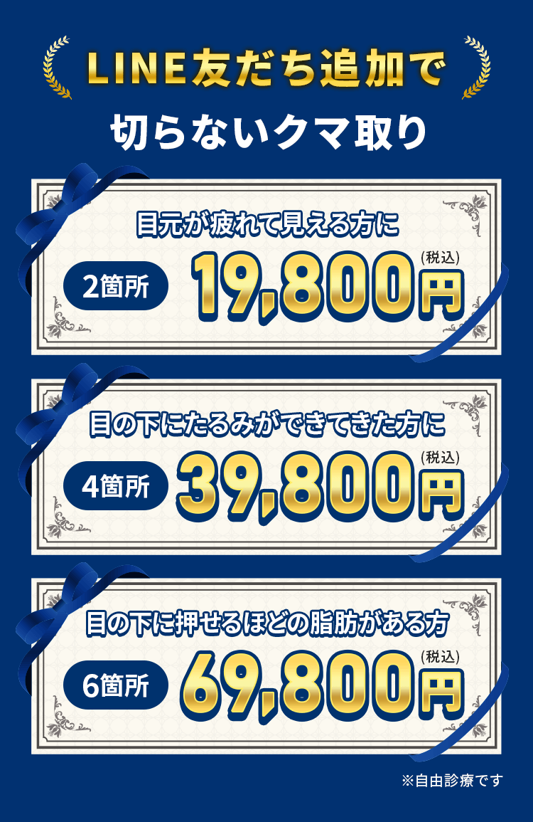 切らないクマ取り 2箇所19,800円(税込)4箇所39,800円(税込)6箇所69,800円(税込)