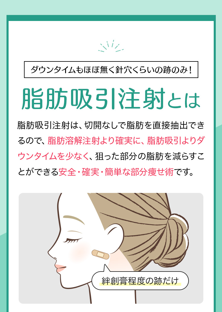ダウンタイムもほぼ無く針穴くらいの跡のみ！脂肪吸引注射とは